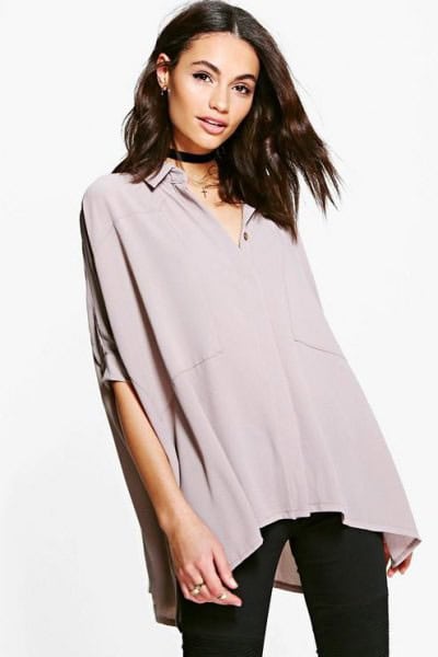 Grey Oversized Batwing Chiffon Shirt