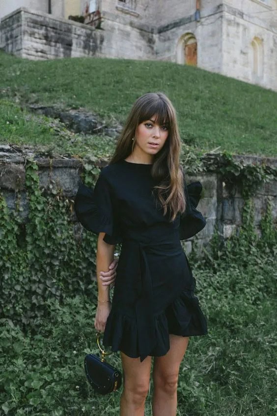 Tie-Up Black Ruffle Dress