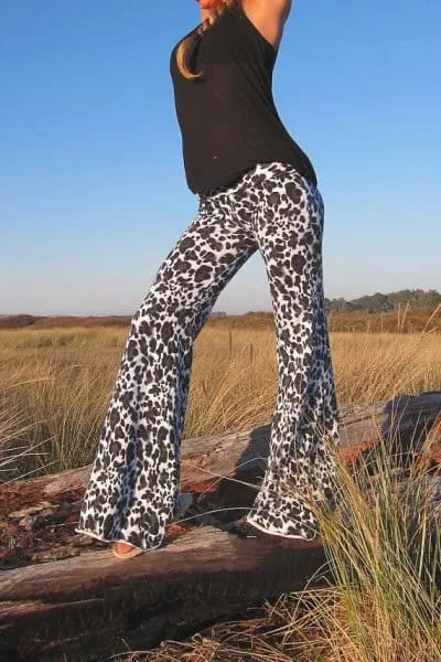 Black Tank Top with Leopard Print Bell Bottom Pants