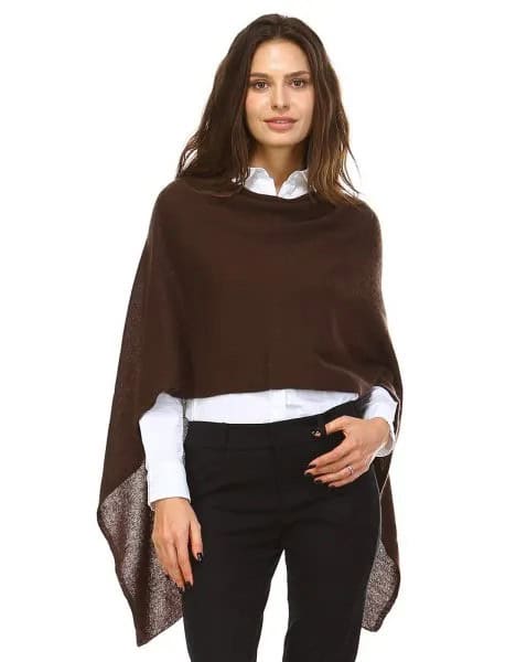 Dark Green Cashmere Poncho with White Shirt & Black Chinos