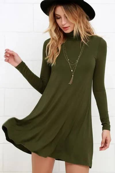 Green Swing Dress with Boho Style Necklace