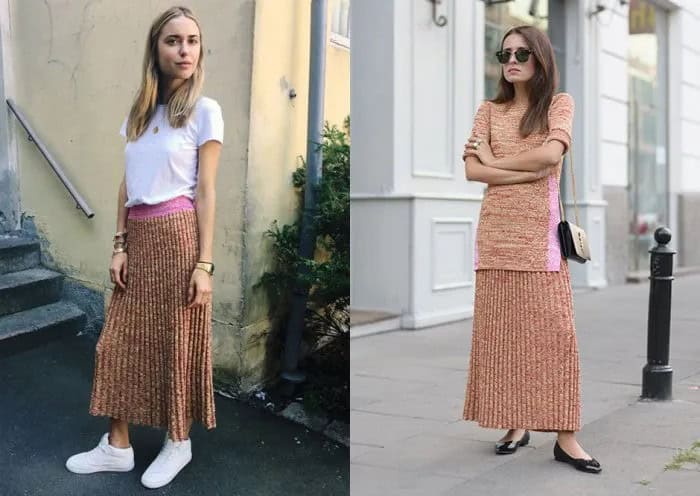 White T Shirt with Lime Green Maxi Knit Shift Skirt