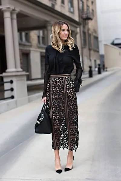 Maxi Lace Skirt with Black Sweater