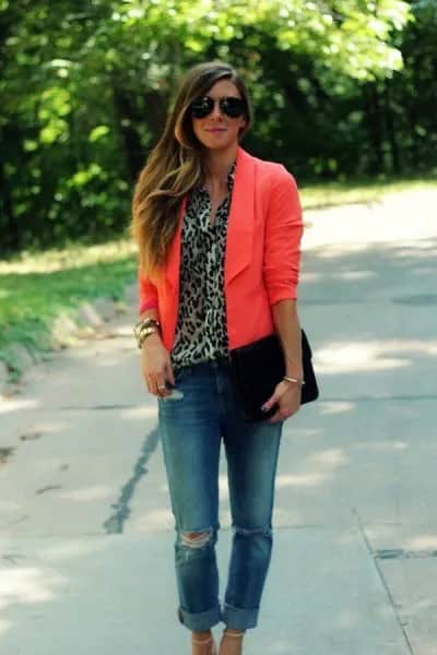 Wear with Orange Blazer & Ripped Boyfriend Jeans