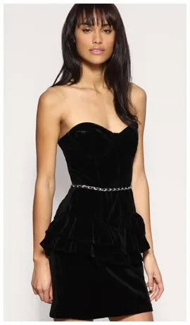 Black Strapless Sweetheart Neckline Mini Dress with Gold Chain Belt