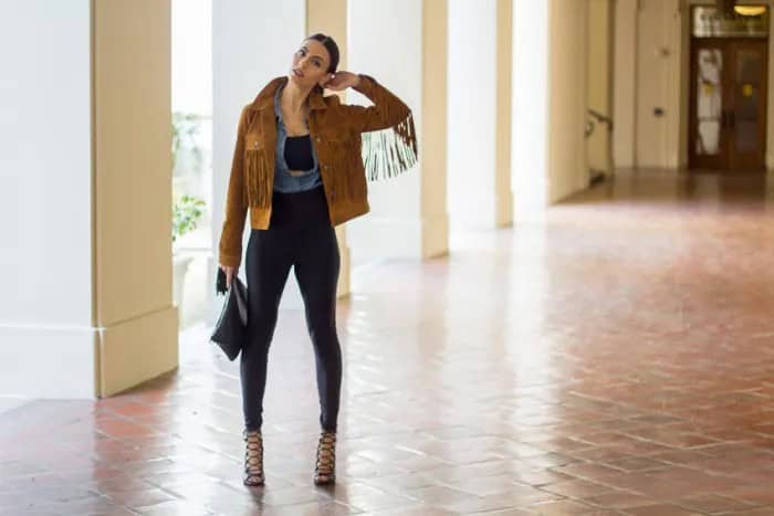 Brown Jacket with Chambray Shirt & Skinny Jeans