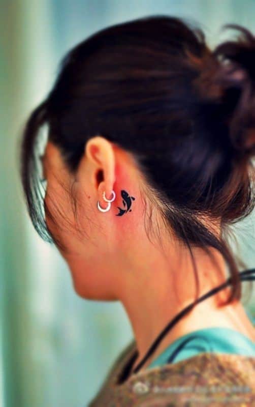 Small Koi Tattoo Behind Ear