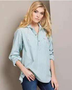 Light Blue Striped Hooded Popover Shirt