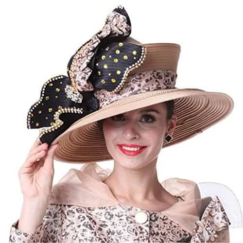 Nude and Black Church Hat with Printed Coat Dress