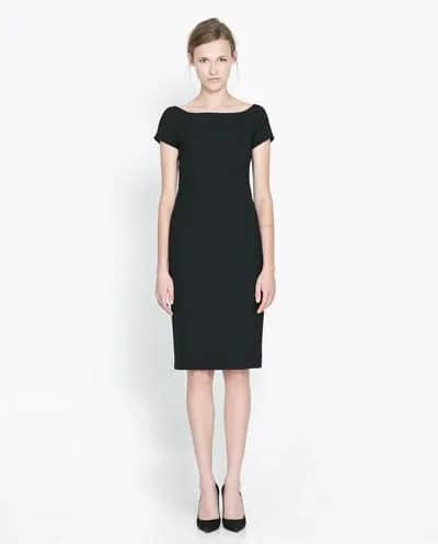 Black Short Sleeve Boat Neck Sheath Dress