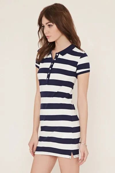 Navy and White Striped Polo Shirt Dress