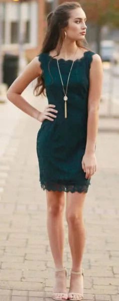 Dark Teal Lace Sleeveless Bodycon Mini Dress