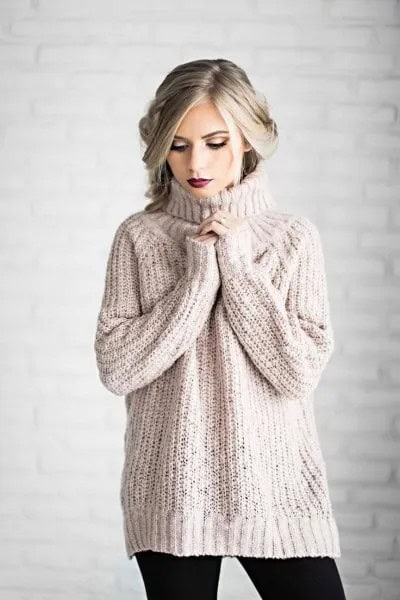 Blush Pink Turtleneck Chunky Sweater