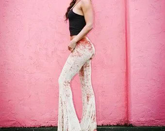 Black Crop Top with Blush Pink Velvet Flared Yoga Pants