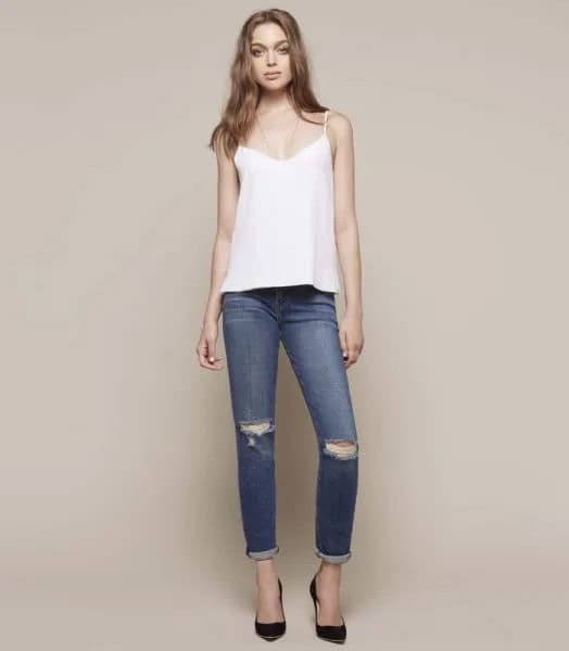 White Vest Top with Cigarette Jeans