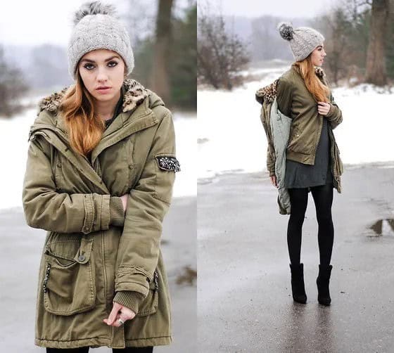 Parka Jacket with Green Bomber Jacket