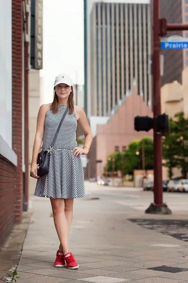 Wear a Striped Dress with a Baseball Cap