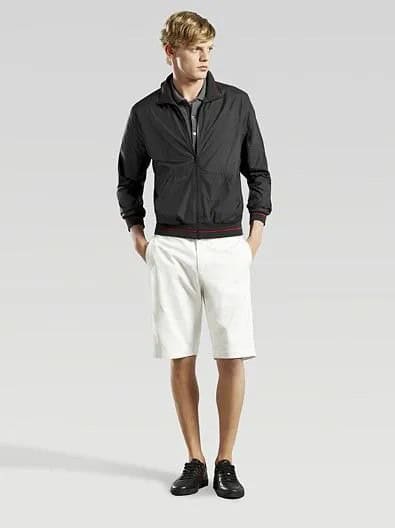 Black Windbreaker with White Knee Length Shorts