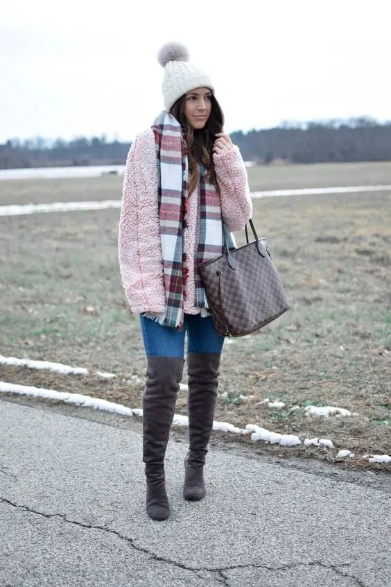 Thigh-High Boots and Fleece Pullover