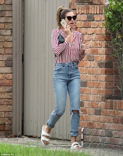 Wear with Red and White Striped Shirt & Boyfriend Jeans