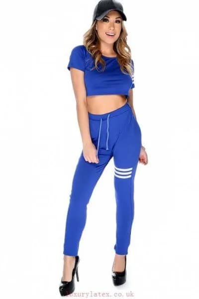 Cropped T Shirt with Skinny Royal Blue Pants