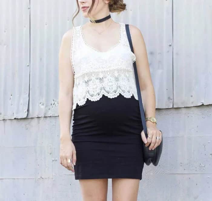 White Semi-Sheer Crochet Vest Top with Black Pencil Skirt