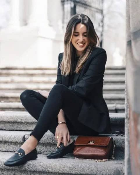 Black Slim Fit Jeans with Blazer & Leather Penny Shoes