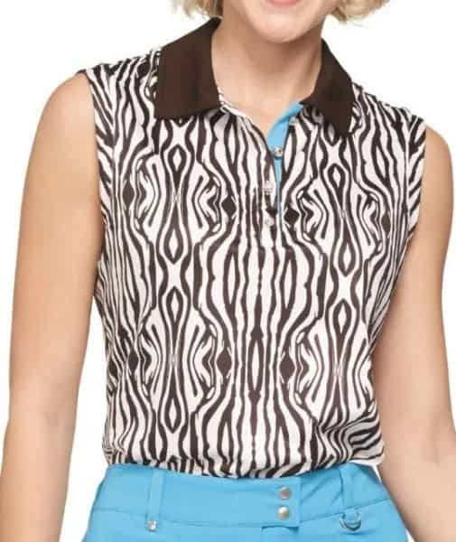 Black and White Zebra Printed Sleeveless Polo Shirt with Sky Blue Jeans