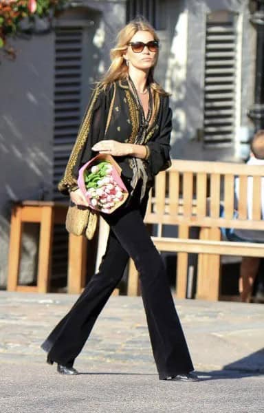 Black Blazer with Leopard Print Scarf & Flared Jeans