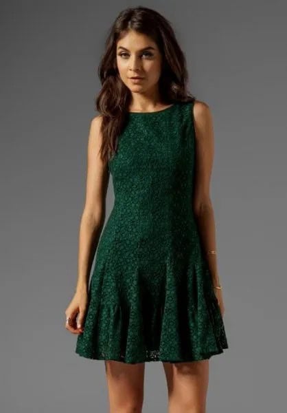 Dark Green Sleeveless Fit and Flare Mini Dress