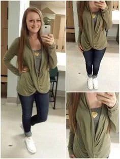 Olive Green Draped Top Over Grey Vest Top