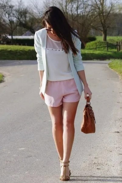 Blush Pink Shorts with Matching Blazer & Chiffon Blouse