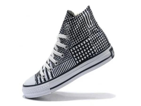 Black and White Checkered High Top Canvas Sneakers