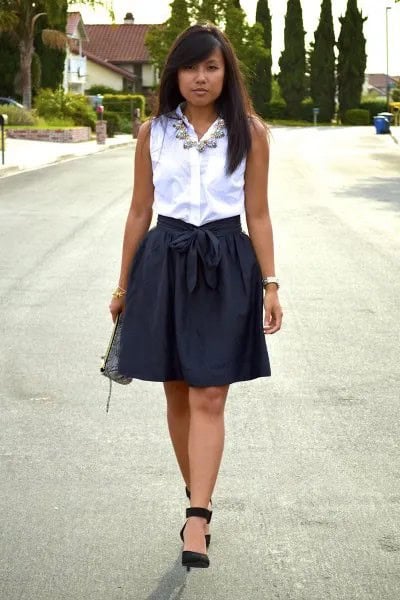 Wear with Black Elastic Waist Flared Mini Skirt