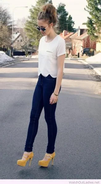 Wear with White Scalloped Hem T Shirt & Navy Leggings