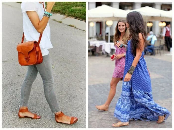 White T Shirt with Grey Skinny Jeans & Brown Summer Sandals