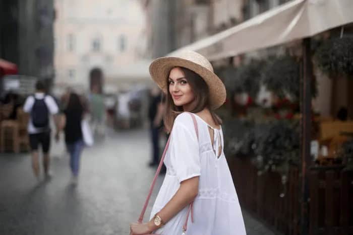 Straw Hat with White Boho Babydoll Dress