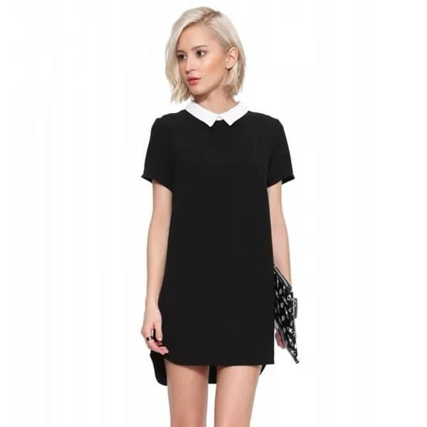 Black Mini Dress with Polka Dot Sequin Clutch Bag