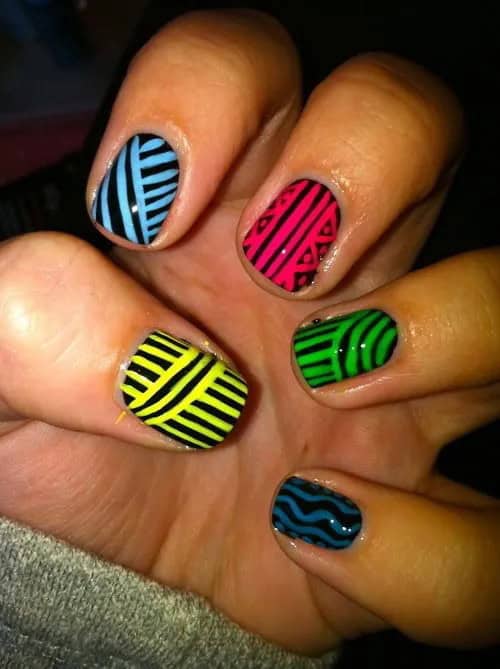 Line Patterned Cute Nail Designs for Short Nails