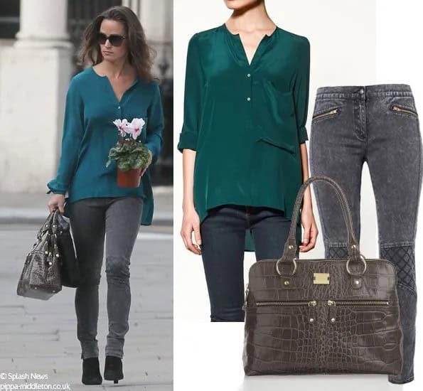 Teal Long Sleeve Linen Shirt with Grey Skinny Jeans