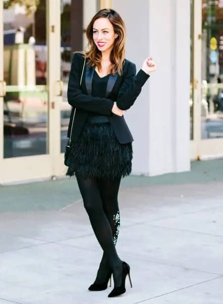 Black Dress with Blazer & Leggings