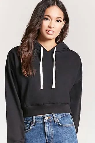 Black Cropped Hoodie with Mom Jeans