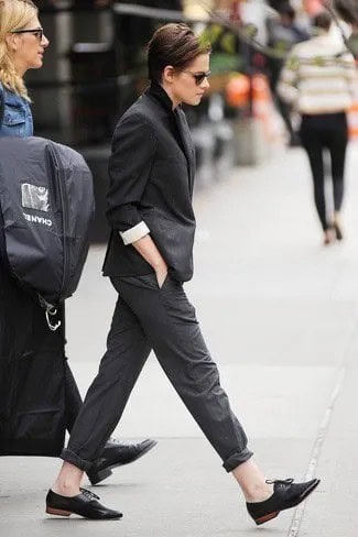 Black Suit with White Shirt & Suede Oxford Shoes