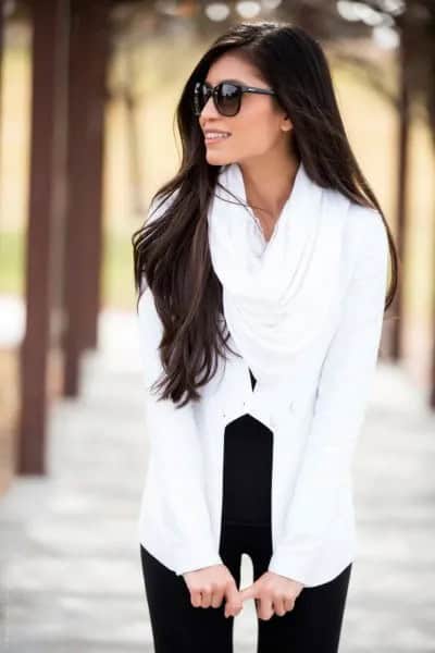 Blazer with White Infinity Scarf & Black High Waisted Skinny Jeans