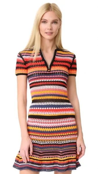 Red, Black and Yellow Short Sleeve Fit and Flare Polo Pullover Dress