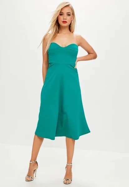 Sweetheart Neckline Fit and Flare Midi Dress