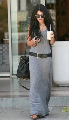 Grey Scoop Neck Maxi Jersey Belted Dress