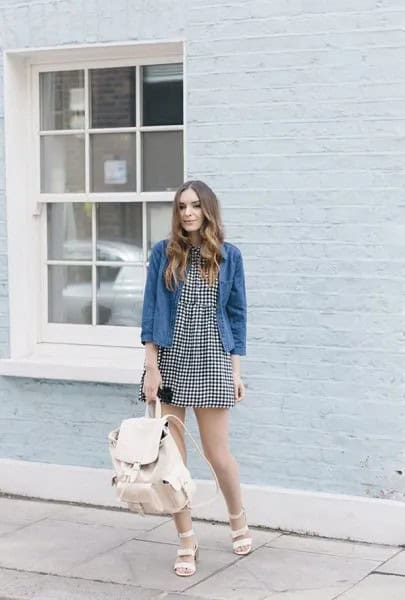 Mini Skater Dress with Blue Unwashed Denim Jacket