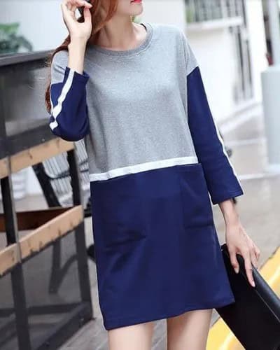 Color Block Long Sleeve T Shirt Dress