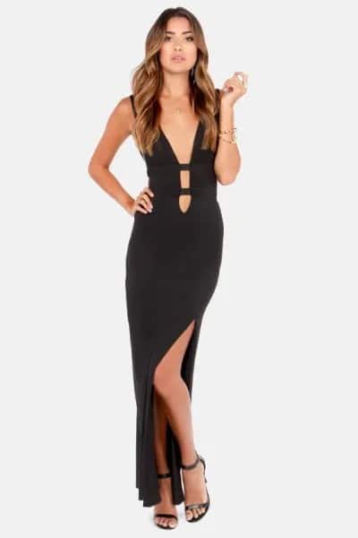 Deep V Neck Maxi Cutout Dress